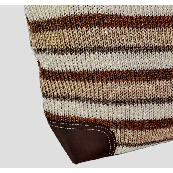 The SAK Beige Brown Stripe Crochet Shoulder Bag Purse Double Handle Satchel - Picture 9 of 16